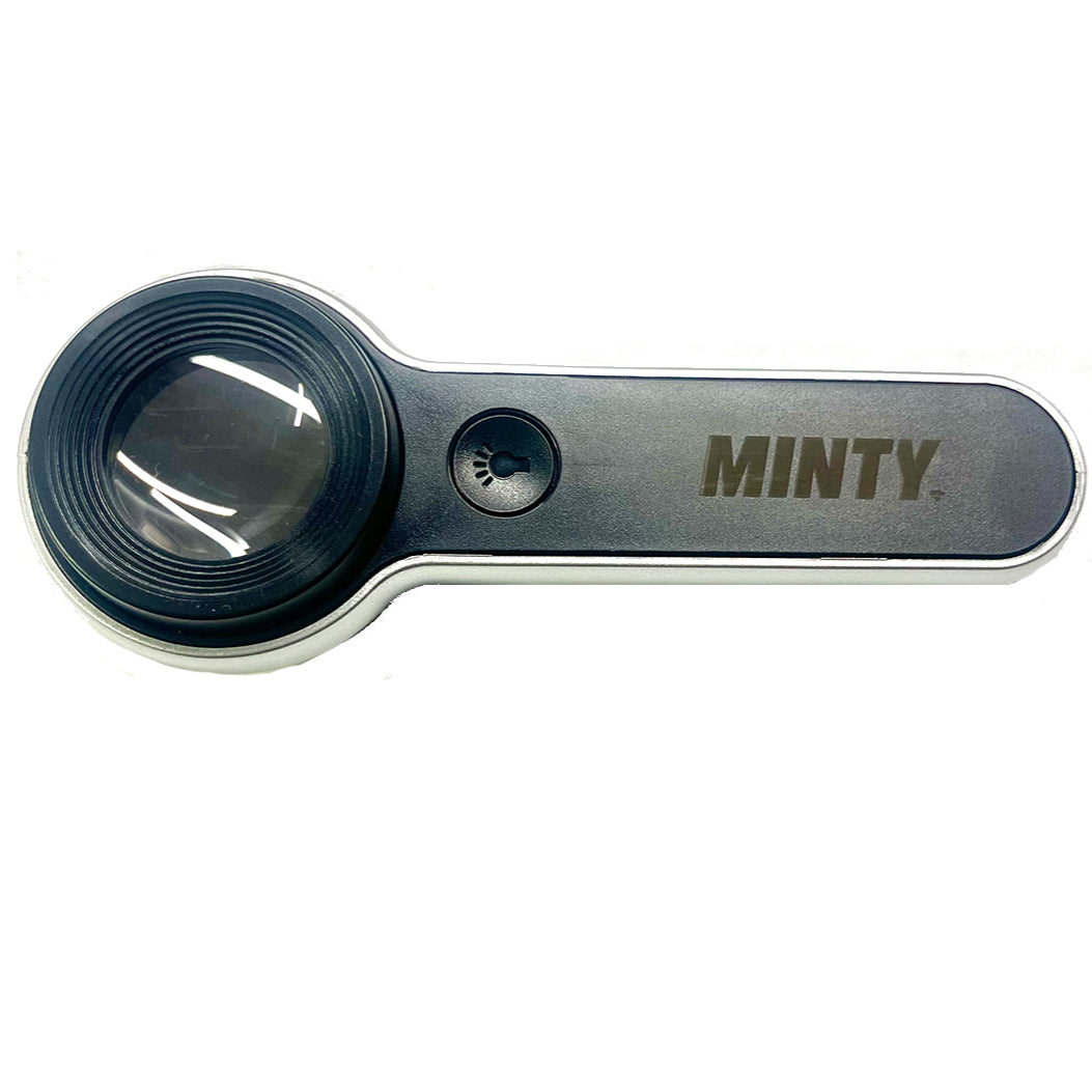 Mr. Minty Trading Card Magnifier – 10x with Dual LED White Light & Bla