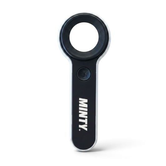 Mr. Minty Trading Card Magnifier – 10x with Dual LED White Light & Black Light